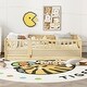 preview thumbnail 1 of 8, Natural Wood Twin Size Pine Wood Floor Bed with Full-length Guardrail and Door for Kids, Adults Twin - Natural Wood