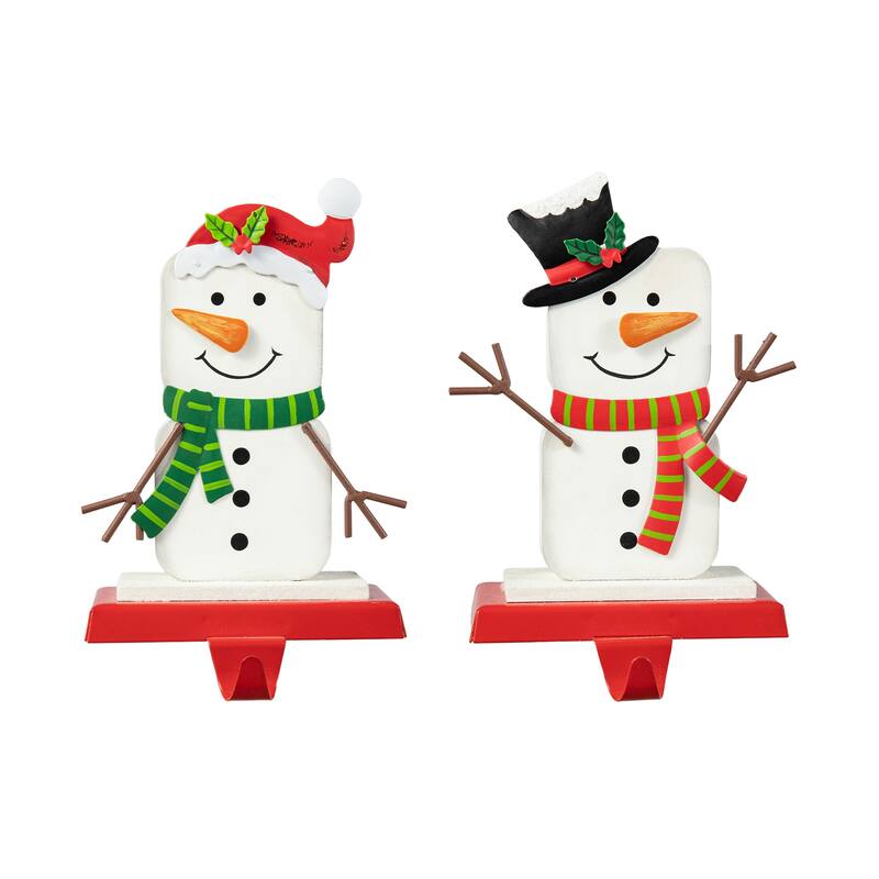 Glitzhome Set of 2 Christmas Santa & Snowman Stocking Holders