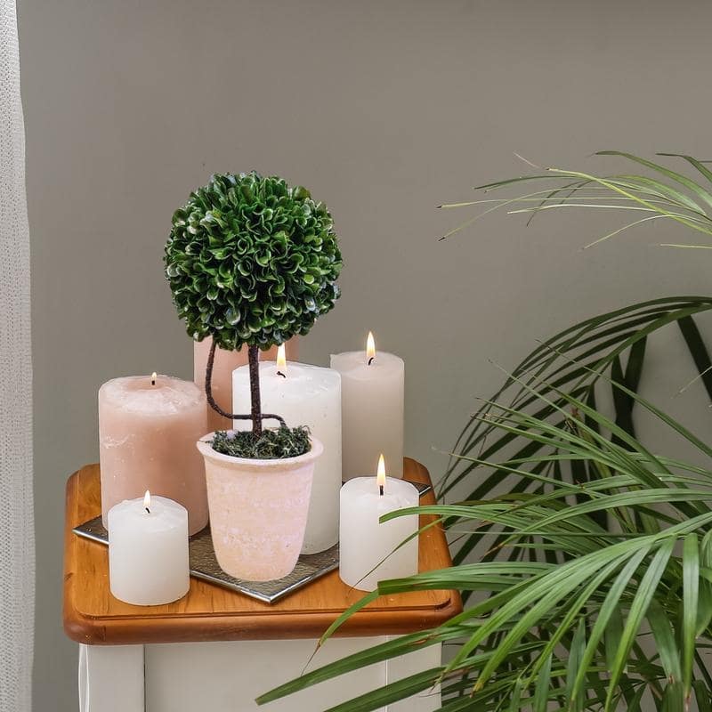 Faux Preserved Artificial Boxwood Ball Topiary Plant In Pot, 13"H - ABN5P010-GRN