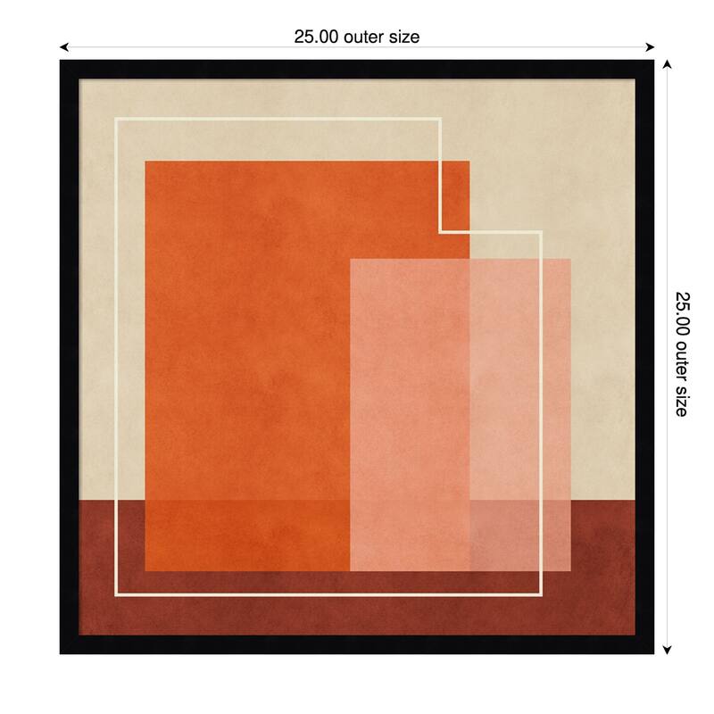 Red Squares by Sarah Leonard Wood Framed Wall Art Print - 25 x 25 in - Black