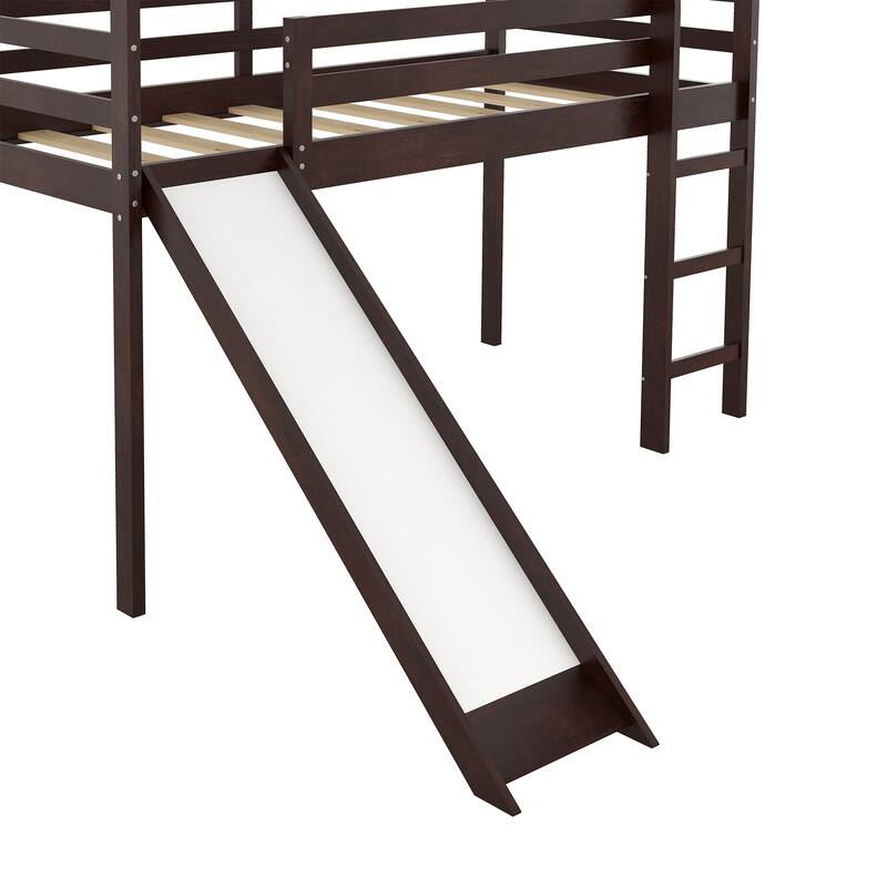 Twin Size Loft Bed with Slide, Kids House Bed with Slide, Solid Wood