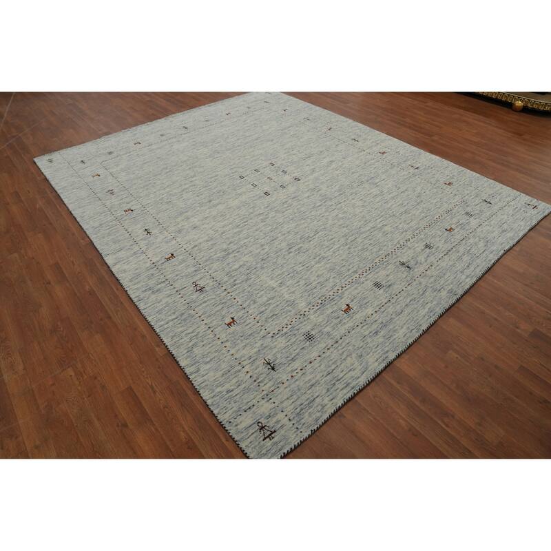 Hand Knotted Oriental 100% Wool Carpet Tribal Animal Pictorial Beige & Ivories Gabbeh Area Rug - 9' 11'' X 8' 3''