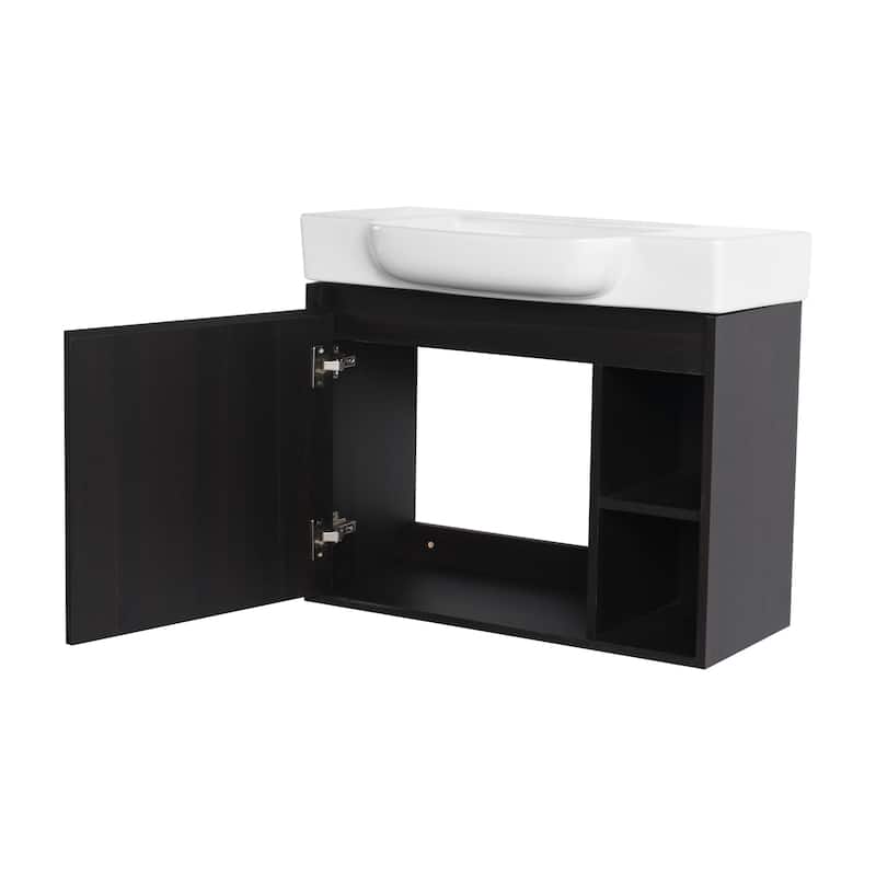 Malwee 24"/28" Floating Bathroom Vanity,Wall Mounted Bathroom Vanity with Ceramic Sink and Soft Close Door