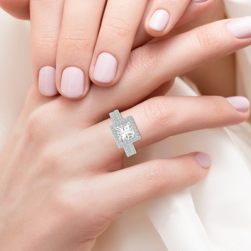 Marquee 3 1/4 Carat TW Center Princess Cut Lab Grown Diamond Halo Bridal Set in 14Karat White Gold
