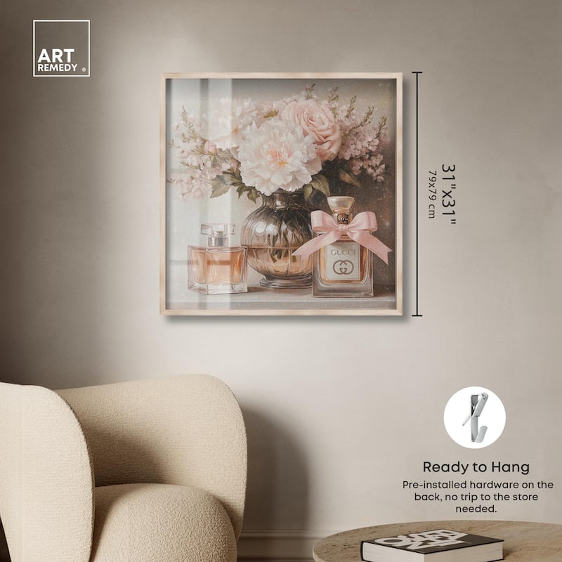 Peach Perfume Flowers in Vase Shadowbox by Art Remedy