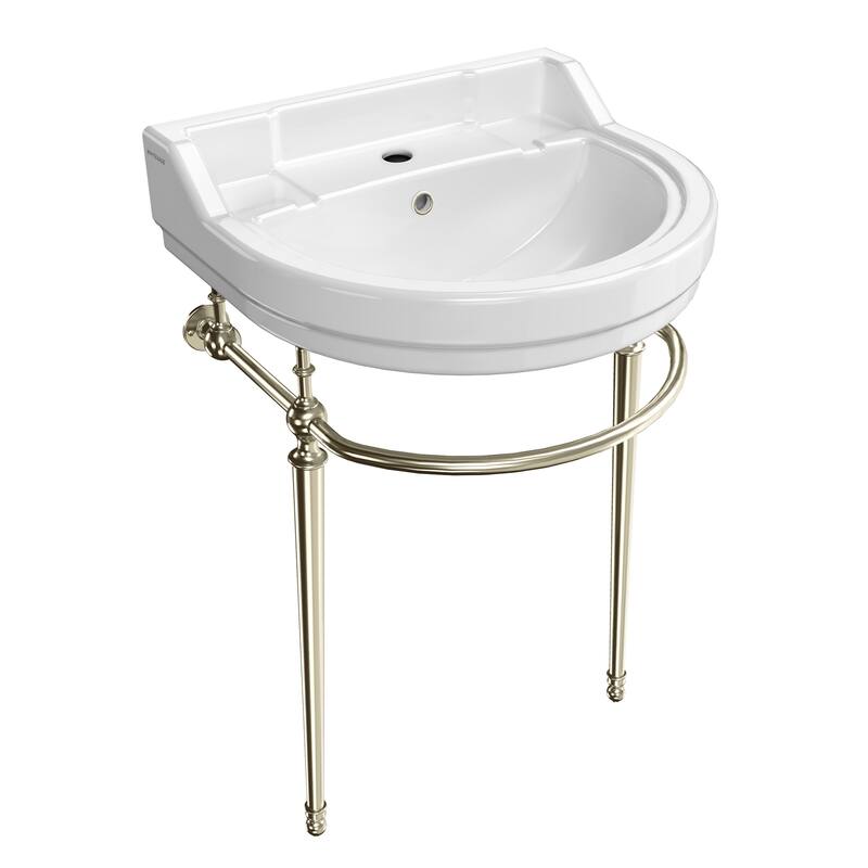 Whitehaus Console Sink With Semi-Circular Bowl, Metal Leg Supports and Front Towel Bar.