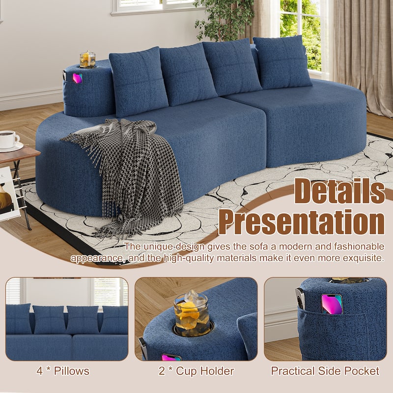 Modern Curved Sectional 3 Seat Minimalist Elegant Half Moon Sofa Compressed Modular Sectional Sofa for Living Room, Office