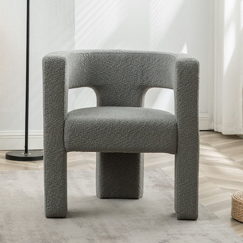 KINWELL 28" Wide Boucle Upholstered Square Armchair - Light Gray