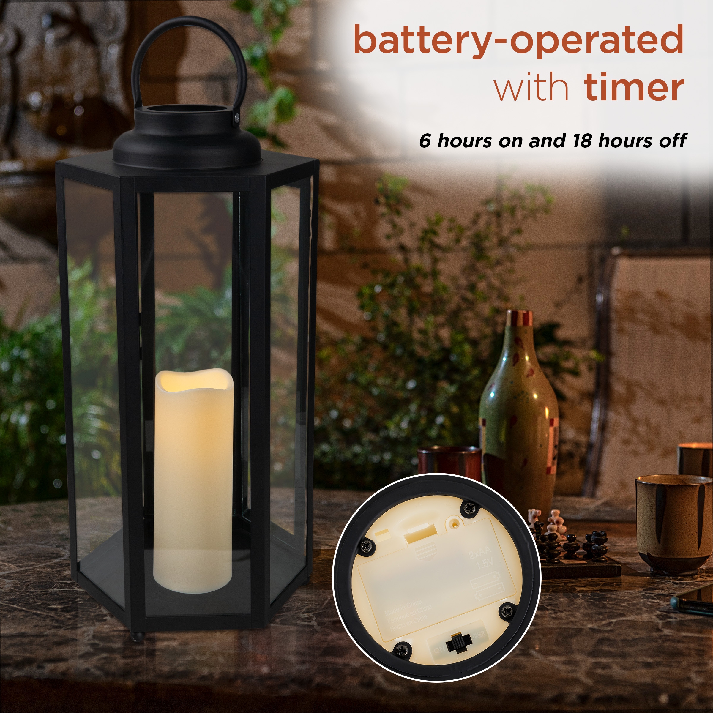 Battery operated outdoor lanterns with timer on sale