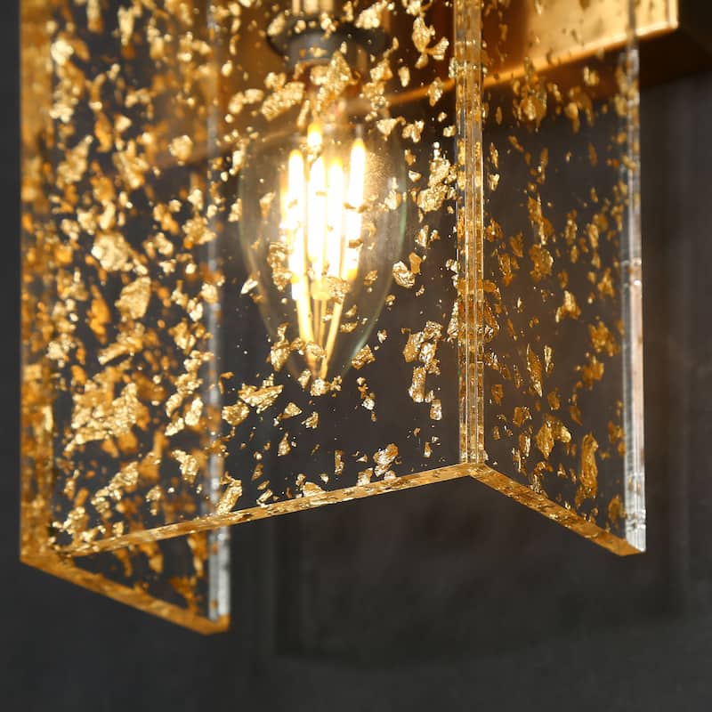 Modern Glam 2-Light Reversible Art Deco Bathroom Sconce with Gold Foil Acrylic shade - H 14.2" x W 5.1"