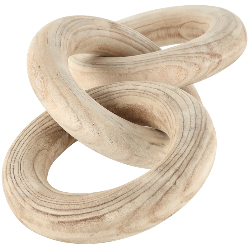 Cream Wood 3 Link Chain Decorative Sculpture with Natural Wood Grain