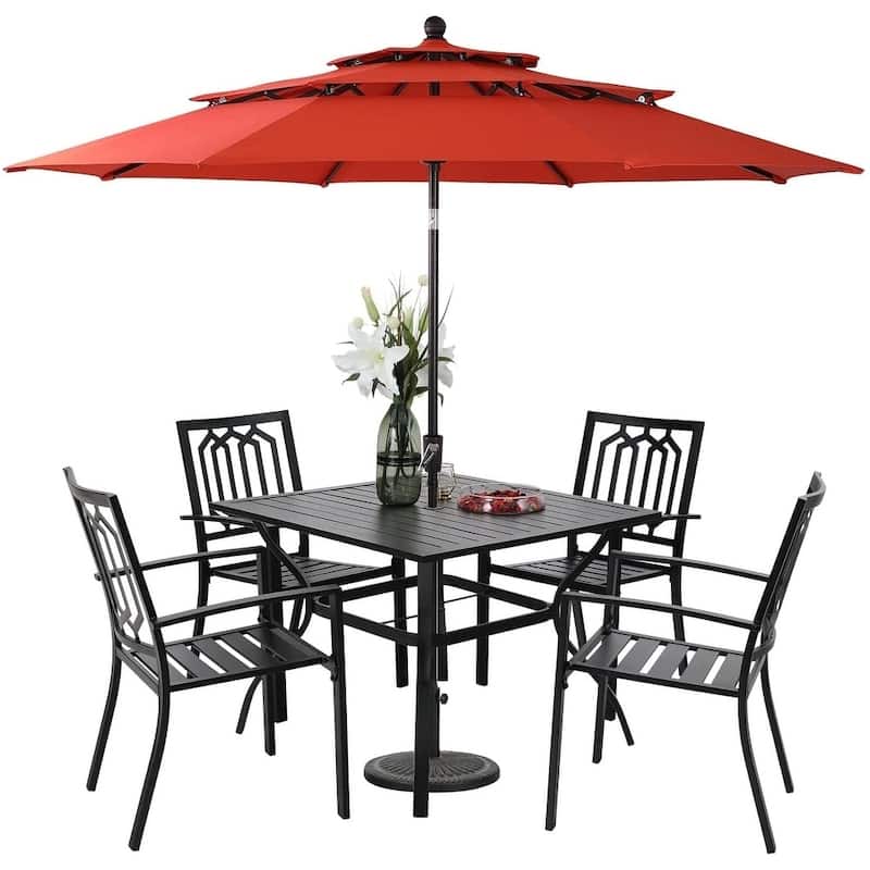 MAISON ARTS 10ft 3 Tiers Patio Outdoor Umbrella Matched with most Patio Table with Ventilation Auto-tilt and Crank Lift - Orange Red