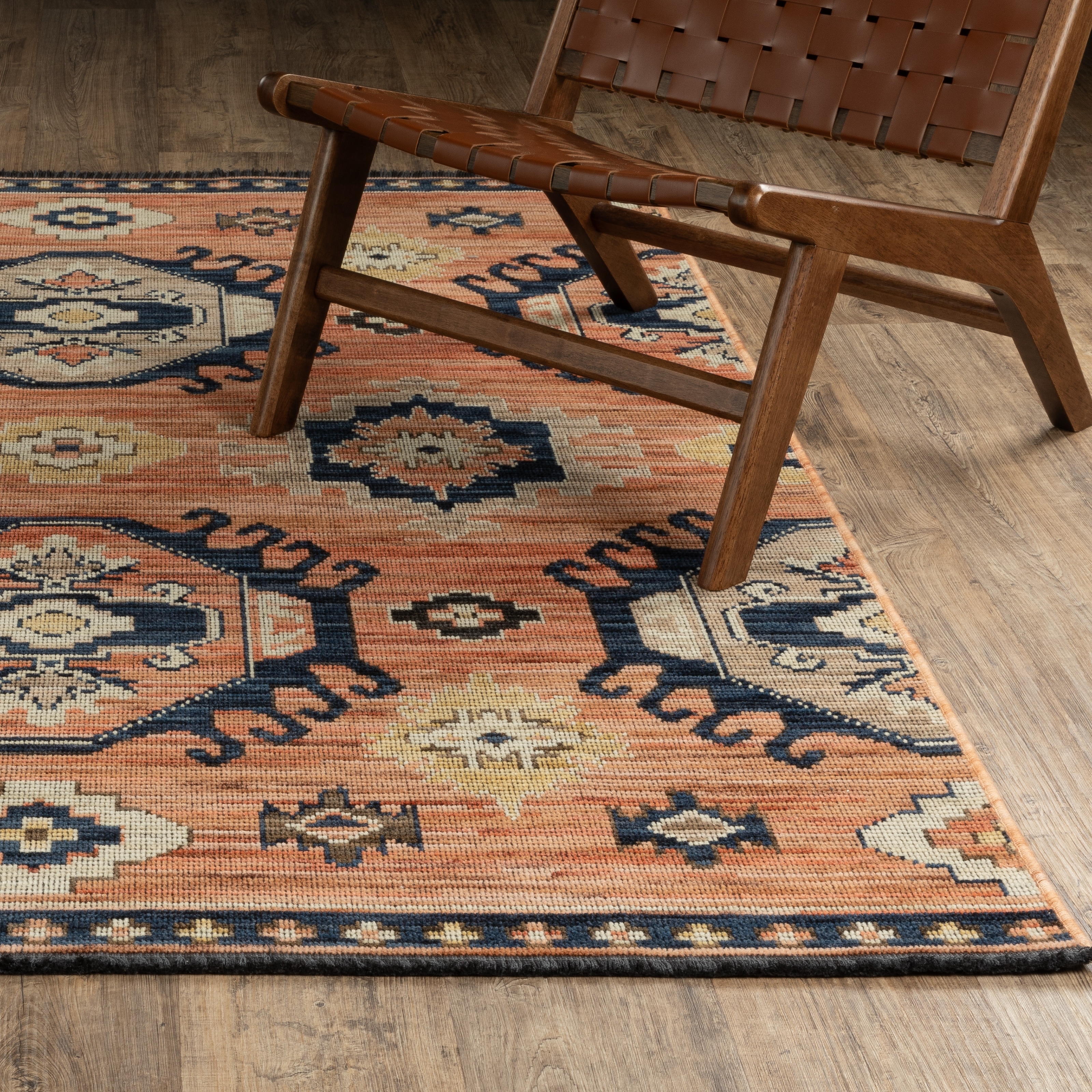 Landon Tribal Medallion Terracotta / Blue Wool Blend Area Rug