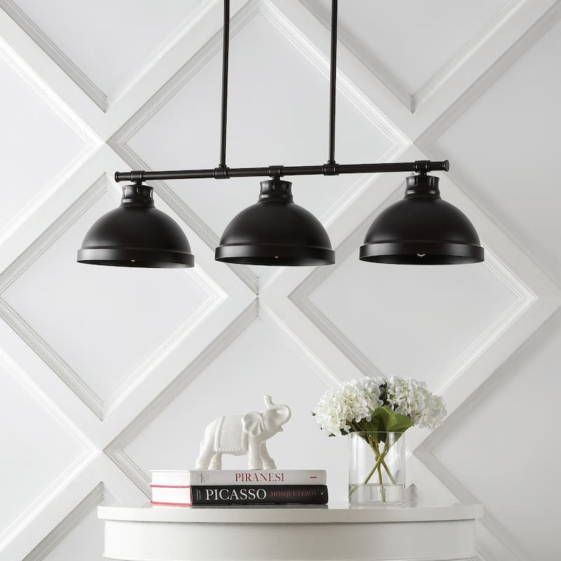 Levi 36" 3-Light Industrial Farmhouse Iron Linear LED Pendant, Oil Rubbed Bronze by JONATHAN Y - 3 Light