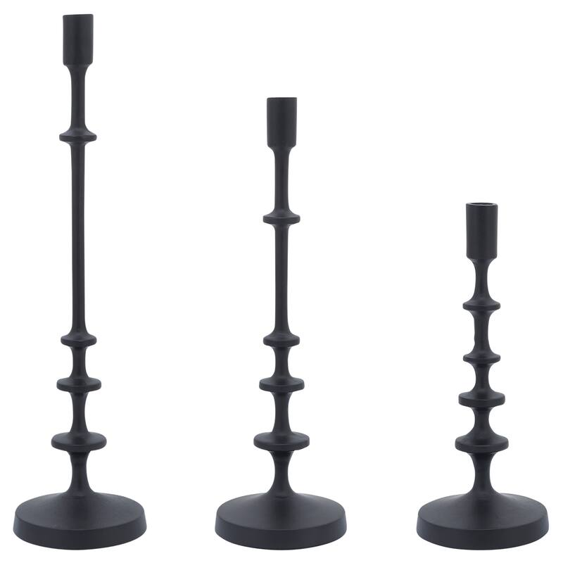 Sagebrook Home Black Modern Wooden Base Metal Taper Candle Holder