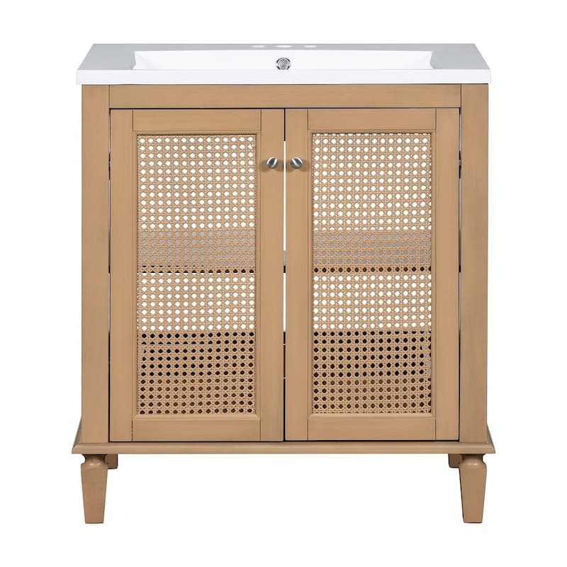30" Wood Bathroom Vanity with Resin Sink with Hidden Drawer