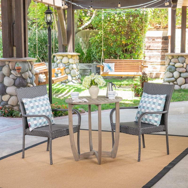 Camden Outdoor 3 Piece Wicker Bistro Set by Christopher Knight Home - Grey