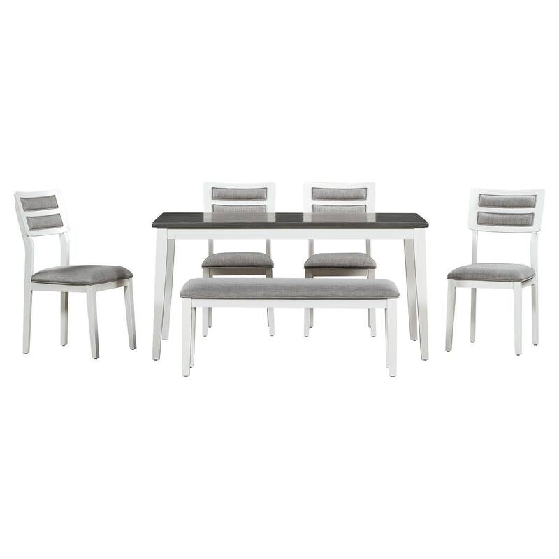 6 PCS Classic Dining Set for 6 with Bench and Upholstered Chairs