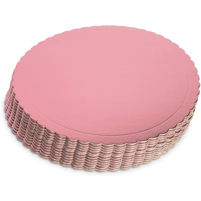 Round Cake Boards, Scallop Edge (12 in, Rose Gold, 12-Pack) - Pink