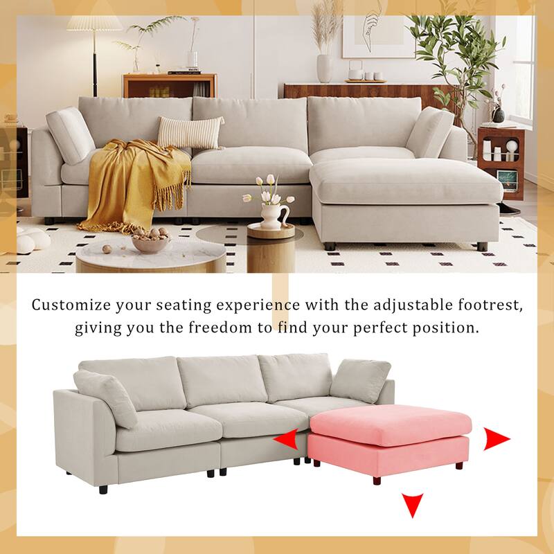 4-Seat Convertible Sectional Sofa with Adjustable Footrest, L Shaped Couch Set with Reversible Chaise for Livingroom