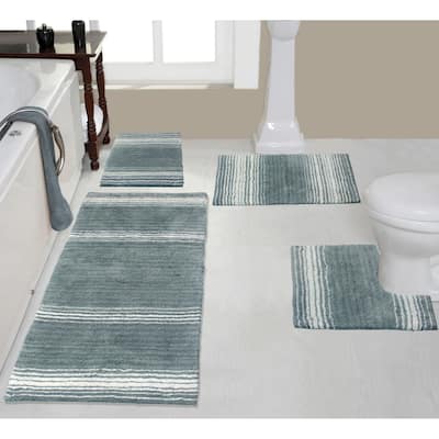 Gradiation Rug Collection 100% Cotton Non-Slip Bathroom Rug Set, Machine Washable Bath Rug, 4 Piece Bath Mat Set with Runner