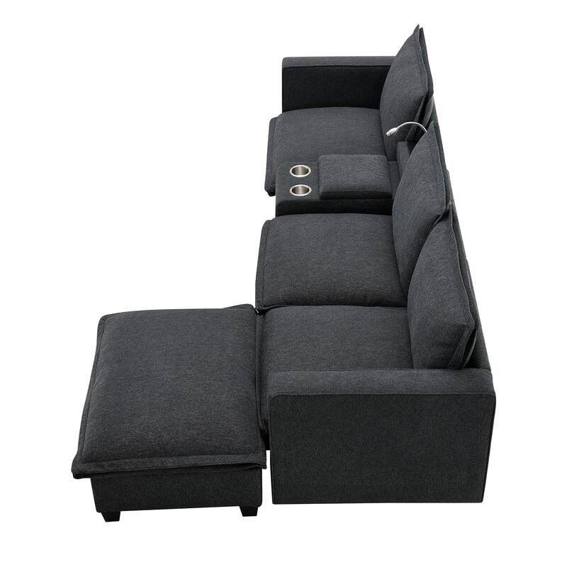 Cloud Sectional Sofa wConsole, USB, Reading Light, Cup Holder, Ottoman