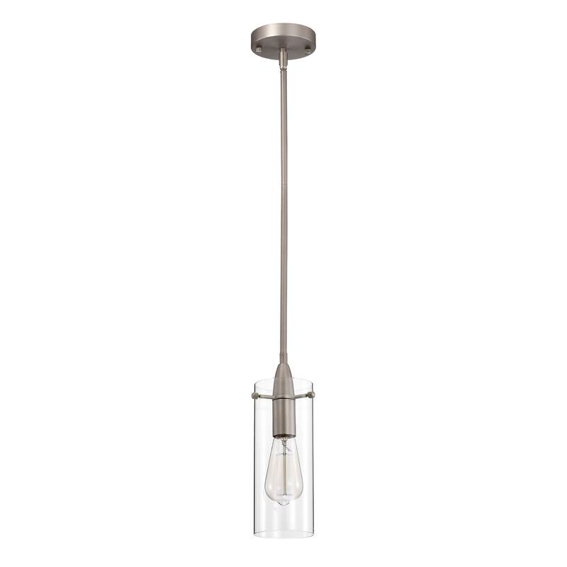 Pendant Light Matte Satin Nickel 1-Light Metal & Cylinder Glass Shade
