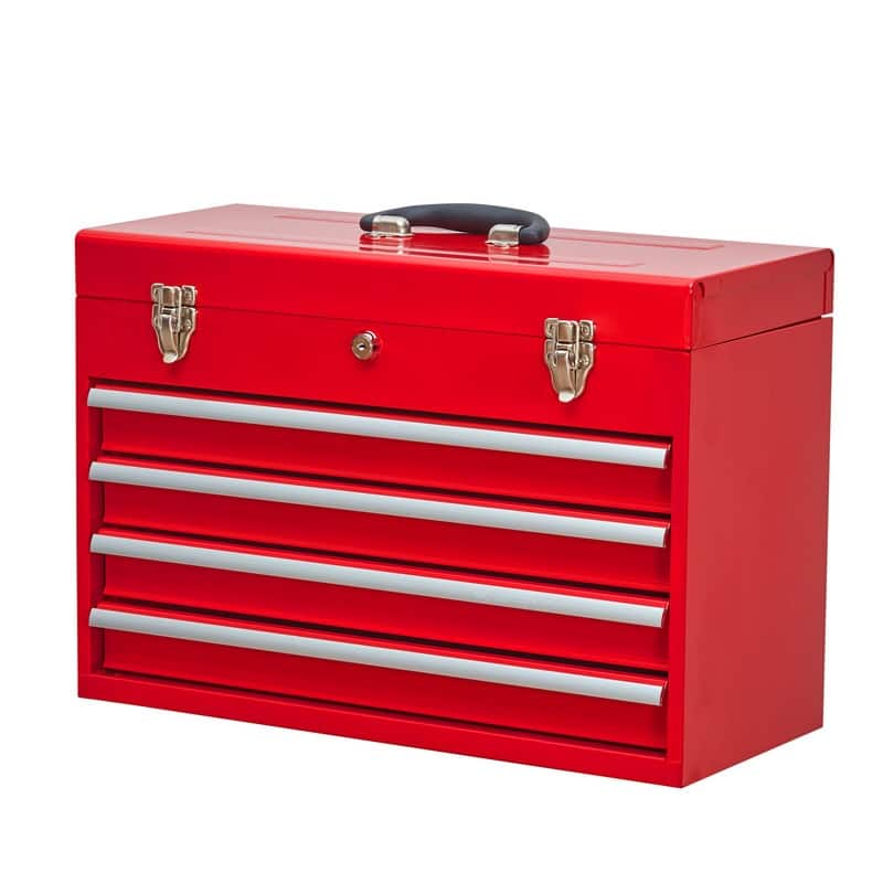Metal Tool Box with 4 Drawers Portable Steel Tool Chest with Metal Cylinder Lock - Red