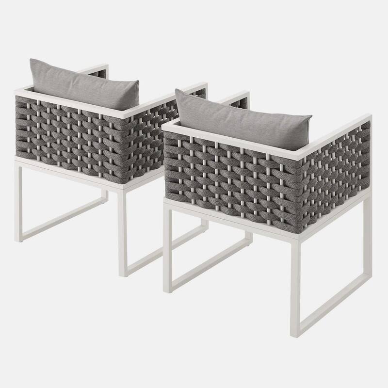 Acampo Modern Grey and White Outdoor Dining Chairs with Grey Cushions