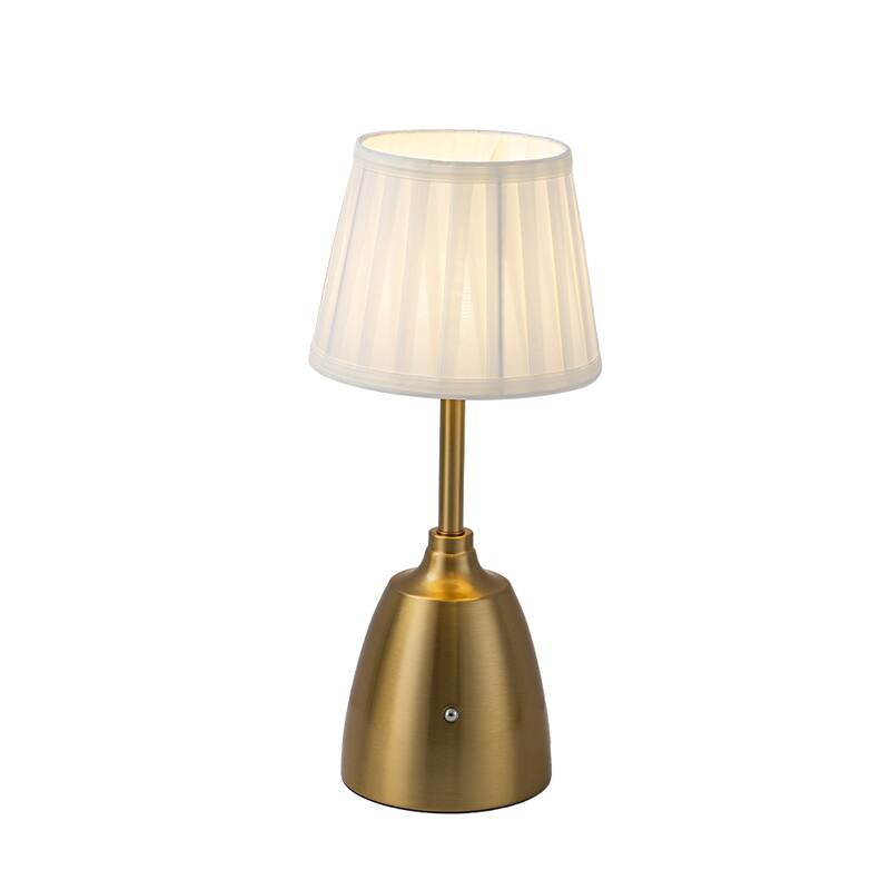 Classic Rechargeable LED Table Lamp with Fabric Shade Touch Control USB Cordless Nightstand Light for Nightstand Room - W6.3‘’ - Antique Brass
