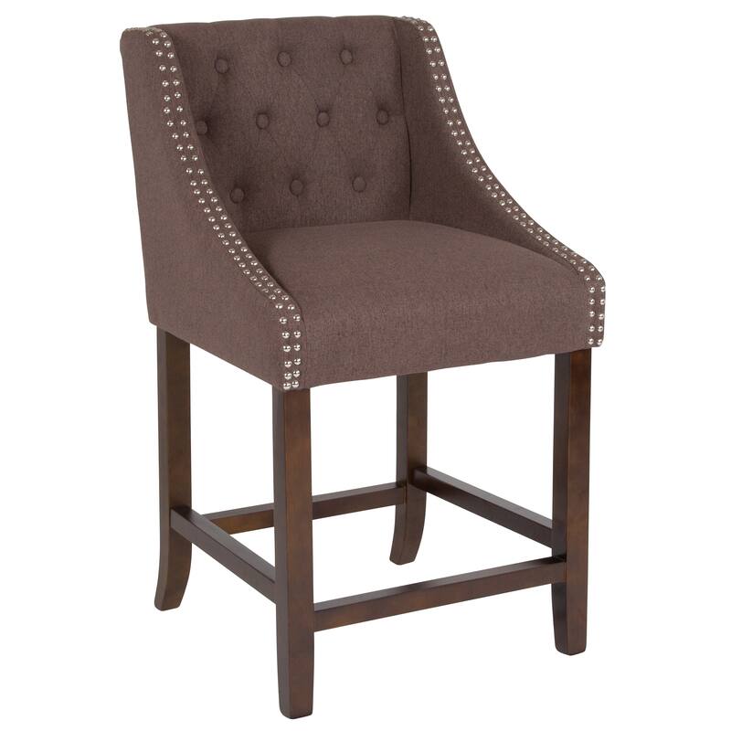 Transitional Tufted Upholstered/Walnut Finish Counter Stool (Set of 2)