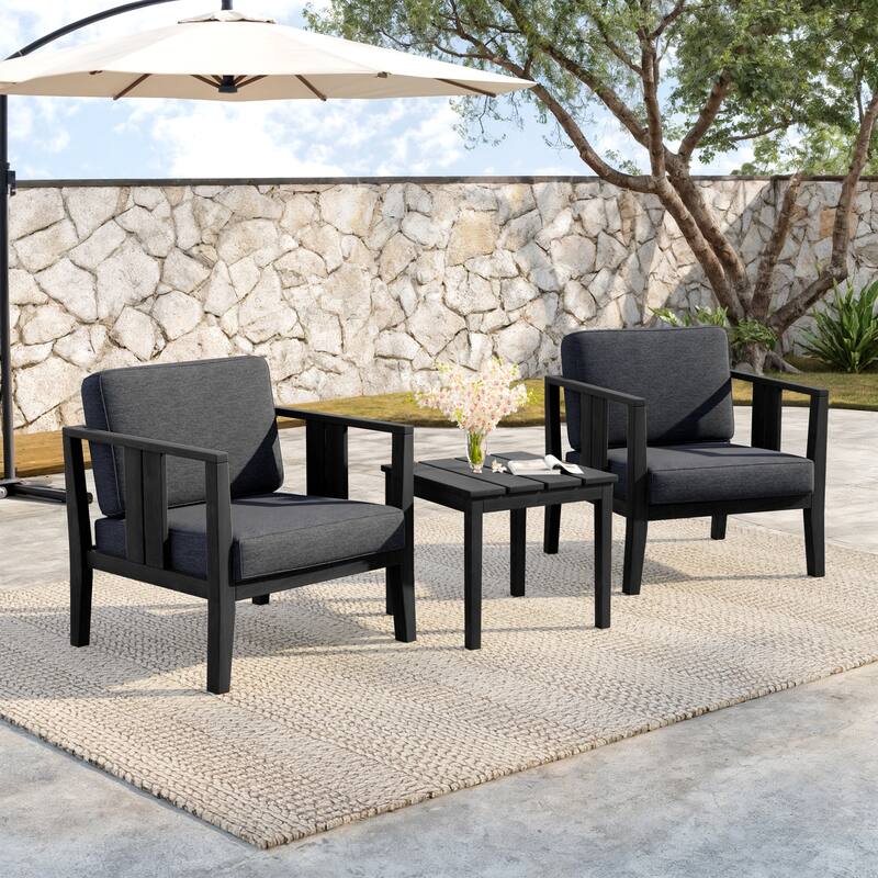 Teak Wood Upholstery Water-resistant Outdoor Armchair and Side Table Set (Set of 3)