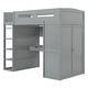 preview thumbnail 16 of 18, Twin Loft Bed with Desk & Wardrobes, Wood Loft Bed w/4 Drawers & 4 Shelves for Kids Teens Boys Girls, No Box Spring Needed, Grey