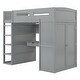 preview thumbnail 16 of 18, Twin Size Loft Bed with Desk, Wardrobes, 4 Drawers and 4 Shelves, Grey