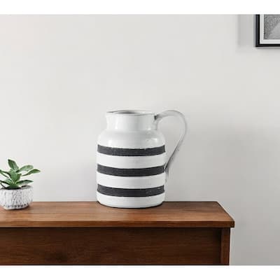 HomeRoots 7" Blue And White Cylinder Ceramic Urns Jars
