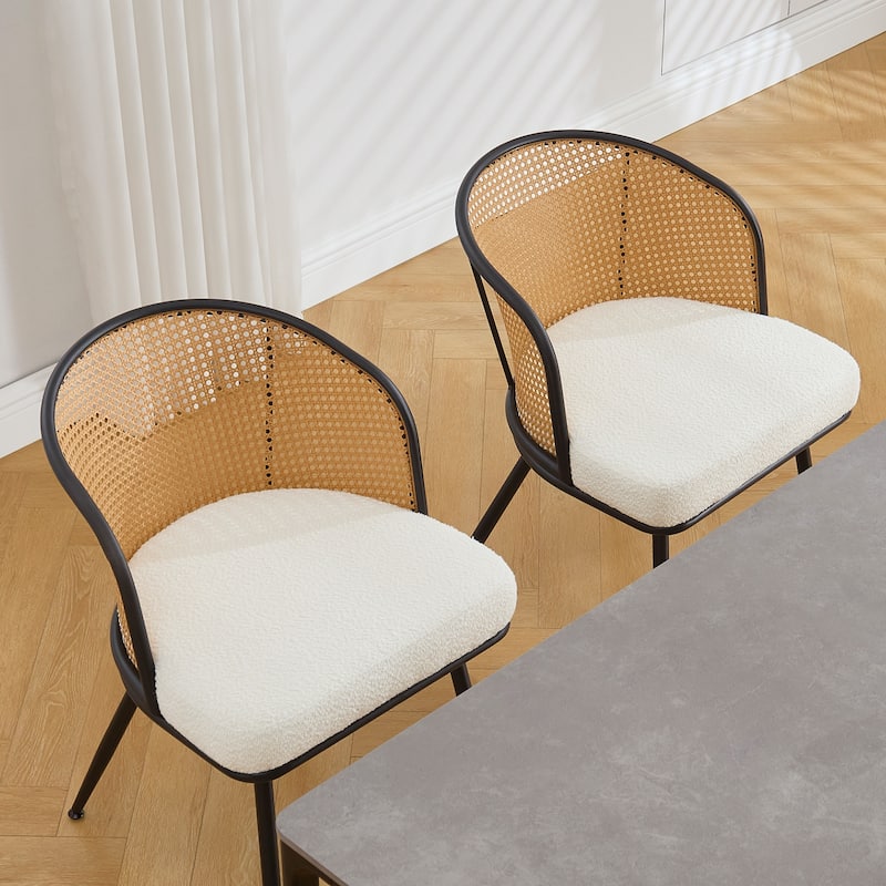 Upholstered Rattan Dining Chairs with Metal Legs Set of 2/4 - 29.92"H x 20.5"W x 23.03"D