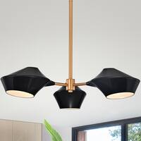 Prentiss Matte Black+Gold Metal Abstract Shade 3-Light Chandelier