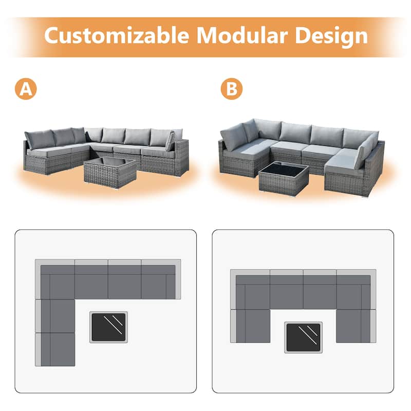 XIZZI 7-piece Outdoor Wicker Furniture Sectional Sofa Set with Table