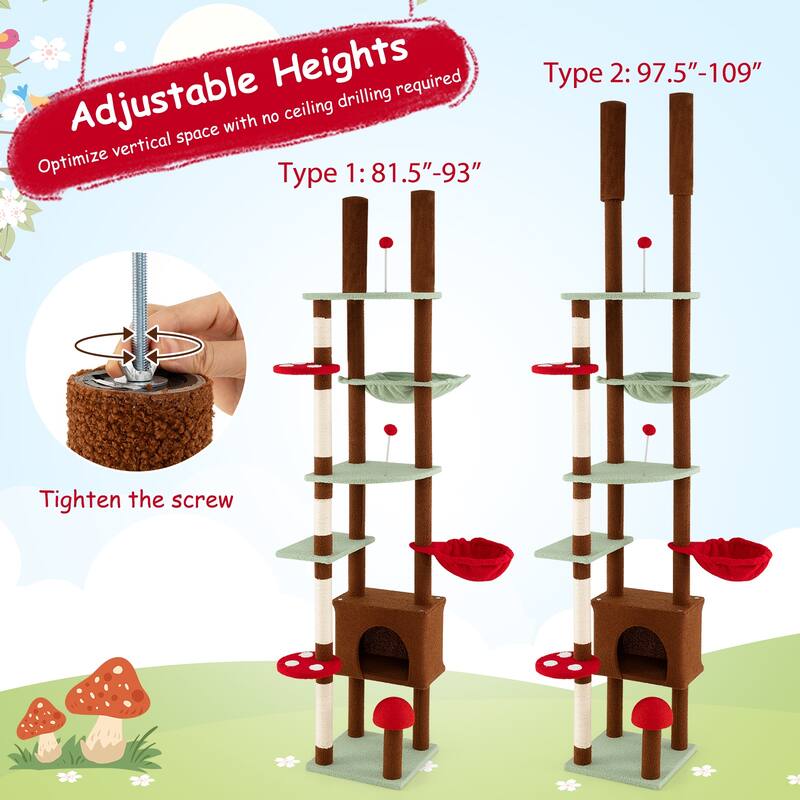Gymax Floor to Ceiling Cat Tree w/Cat Condo & Hammock Rotatable