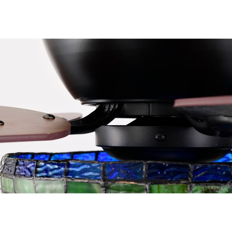 Penana 52-Inch Flushmount Lighted Ceiling Fan Green Blue Dragonfly Tiffany Glass Lamp Black Finish