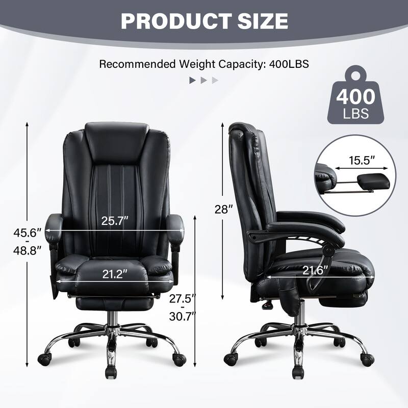 Modern Massage Office Heavy Chair Executive Office Chair with 6 Vibration Points, Foot Rest and Padded Armrests, for Office