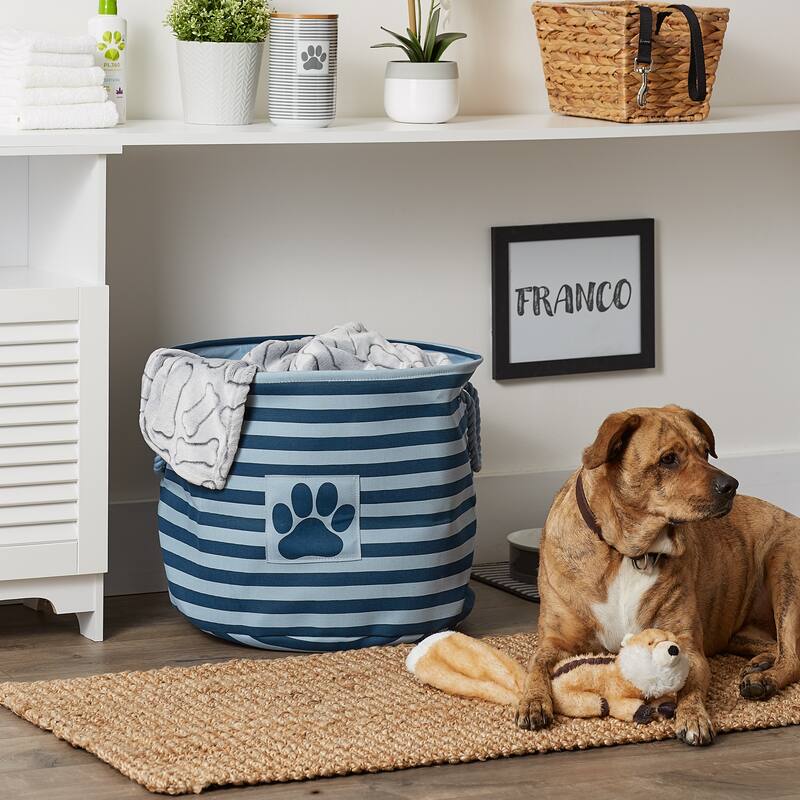 Bone Dry Polyester Pet Bin Stripe With Paw Patch Black Rectangle Large
