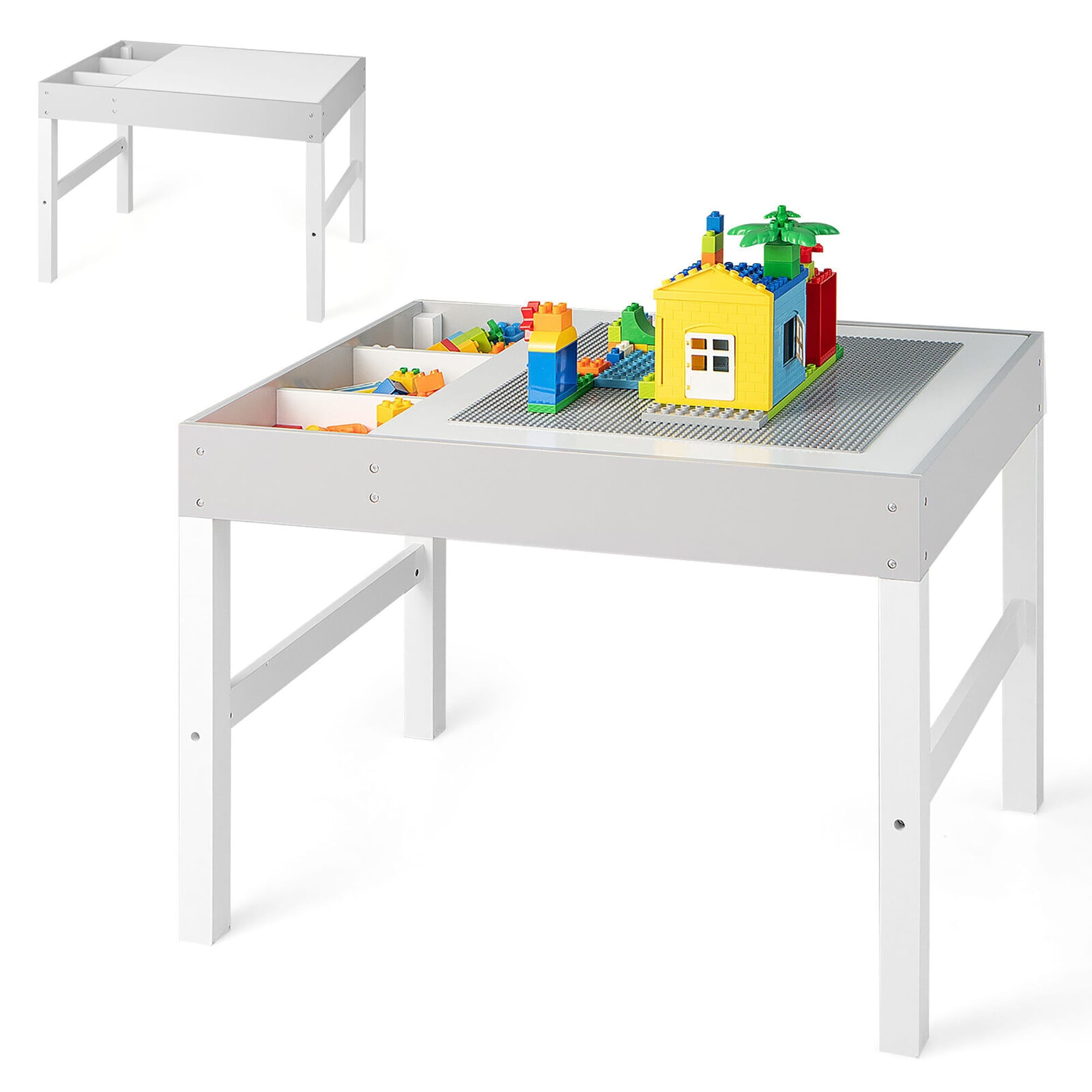 Gymax Kids Multi Activity Play Table 3 in 1 Wooden Building Block