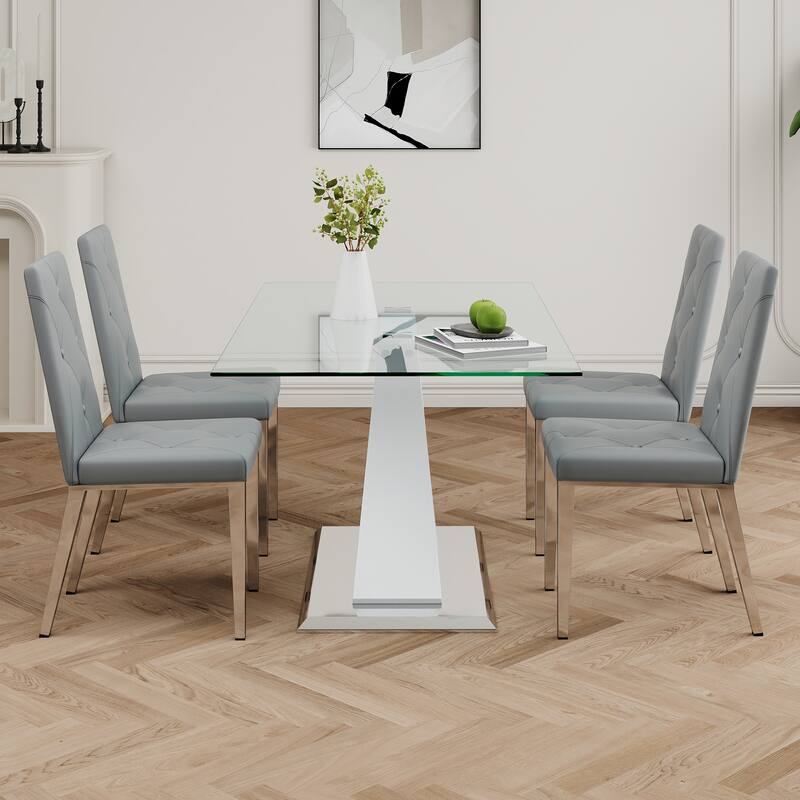 Modern Style Glass Table, Electroplated Chair Legs,Suitable For Restaurant Kitchens(Set of 5)