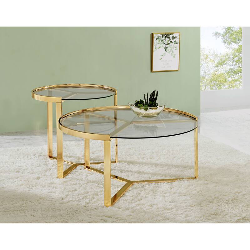 Delia 2-Piece Round Glass Top Nesting Coffee Table