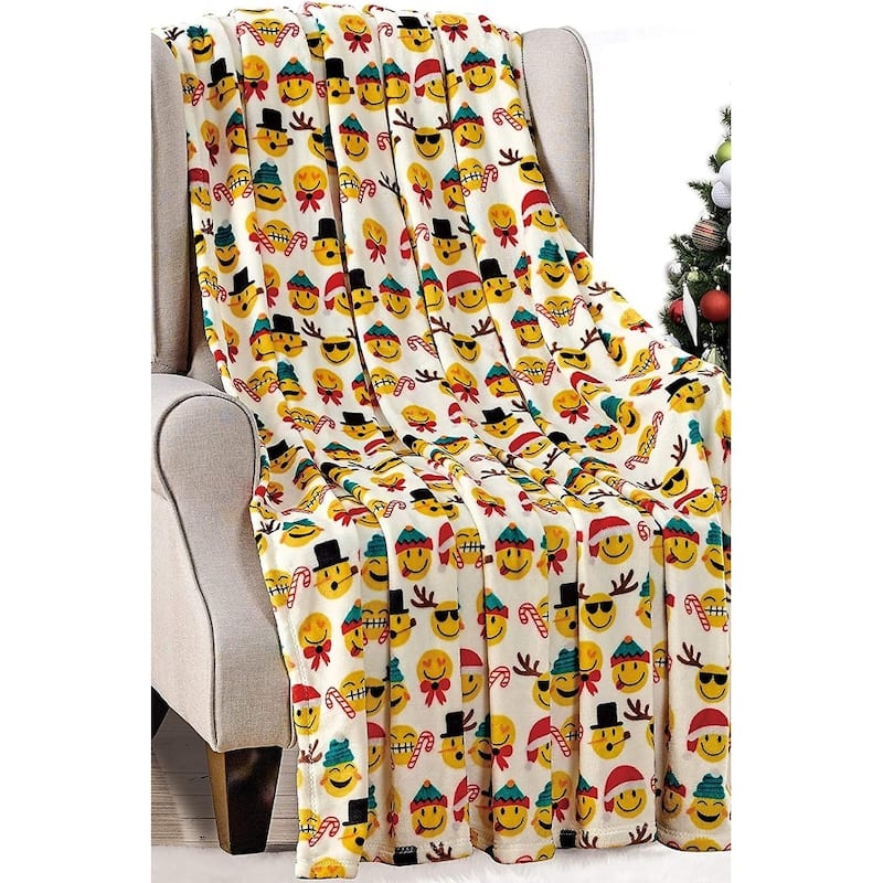 NobleHouse Santa's Little Helper Collection Festive and Cuddly Holiday Microplush Throw Blanket (50'' x 60'') - Christmas Smiles - Throw