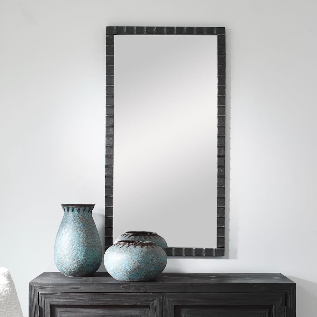Hand Forged Rectangular wall Mirror - 42" - Black