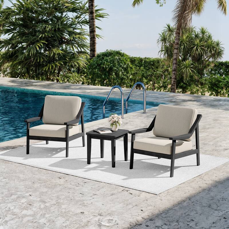 3-piece Teak Modern Cushioned Club Chairs Set Patio Bistro Set