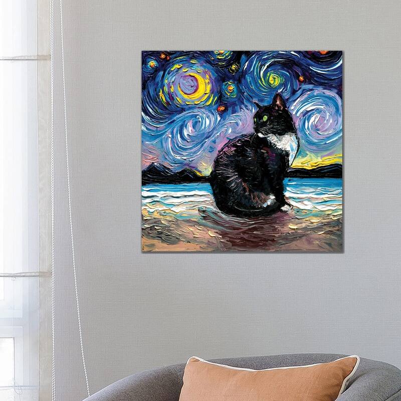iCanvas "Green Eyed Tuxedo Cat Night" by Aja Trier Canvas Print - 26x26x1.5