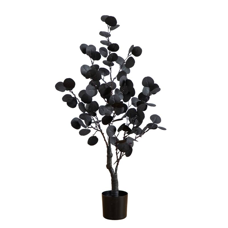 Pre-Lit Artificial Eucalyptus Halloween Potted Tree - 3' - Orange and Purple LED Lights